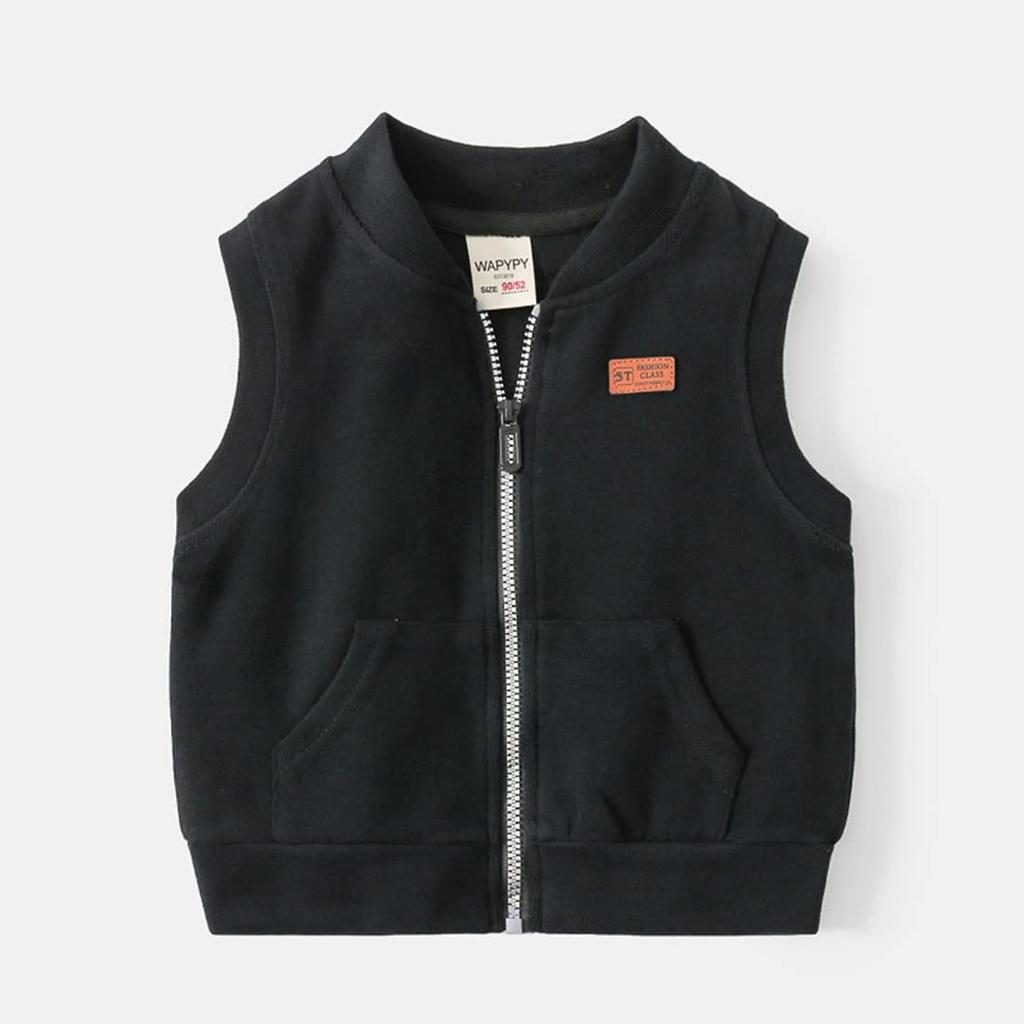 LovKin Sleeveless Baby Front Perfect for and Size 120 Kids' Boys' Vest, Clothes, Zip-Up Jacket, Warm, School, Kindergarten, Spring/Autumn, Black,
