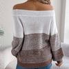 Women's Striped Sweaters Off Shoulder Long Sleeve Soft Color Jumpers Tops Oversized Chunky Knit Pullovers