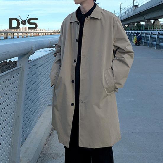 Herren Windjacke Revers Langarm Zweireihiger Trenchcoat mit Taschen Einfarbig Lockere Passform Lässige Mittellange Oberbekleidung