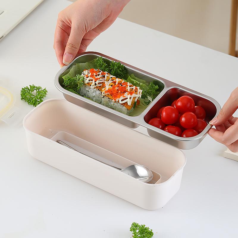 304 Stainless Steel Compartmentalized Bento Lunch Box with Lid, Ideal for Quick Meals & Weight Loss, Heatable.