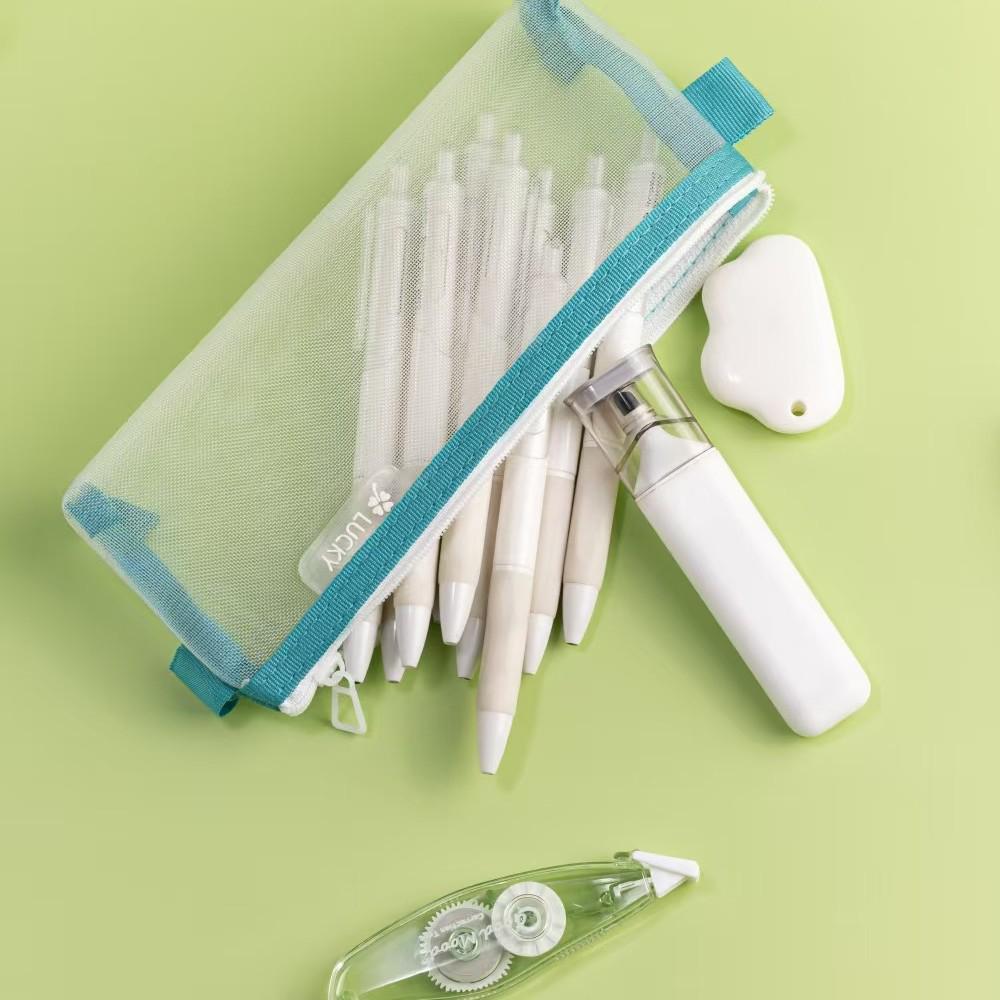 New Transparent Mesh Triangular Pencil Case - Large Capacity Student Makeup Bag