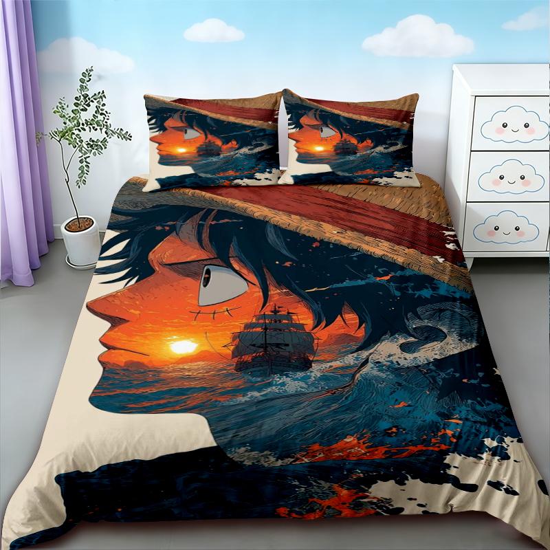 One Piece 3Pcs Duvet Cover Luffy Cartoon Bedding Set Quilt Cover Soft And Comfortable For Bedroom Decor Queen King