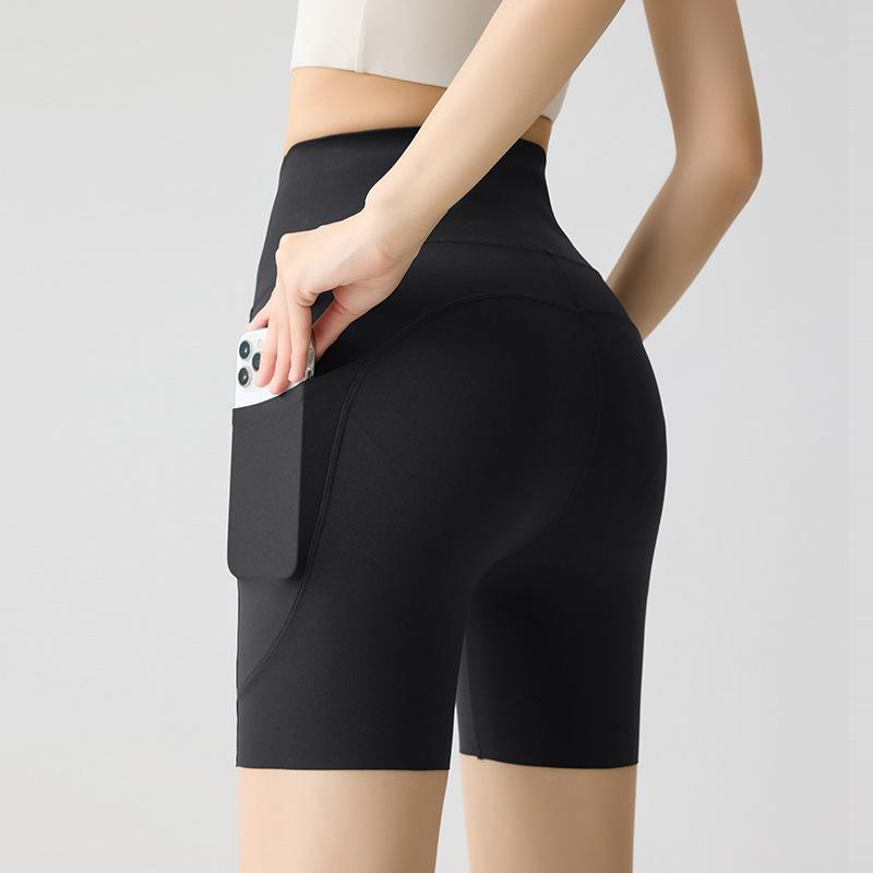 Women's High Waist Pocket Yoga Pants - Summer Three-Quarter Length, Shark Skin, Nude Feel, Hip Lifting, Thin Outward Wear