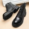 Height-Increasing Retro Martin Boots Men'S Leather Zipper British Style Recreational Locomotive Thick-Soled Tooling Boots Men'S Cowhide Short Boots
