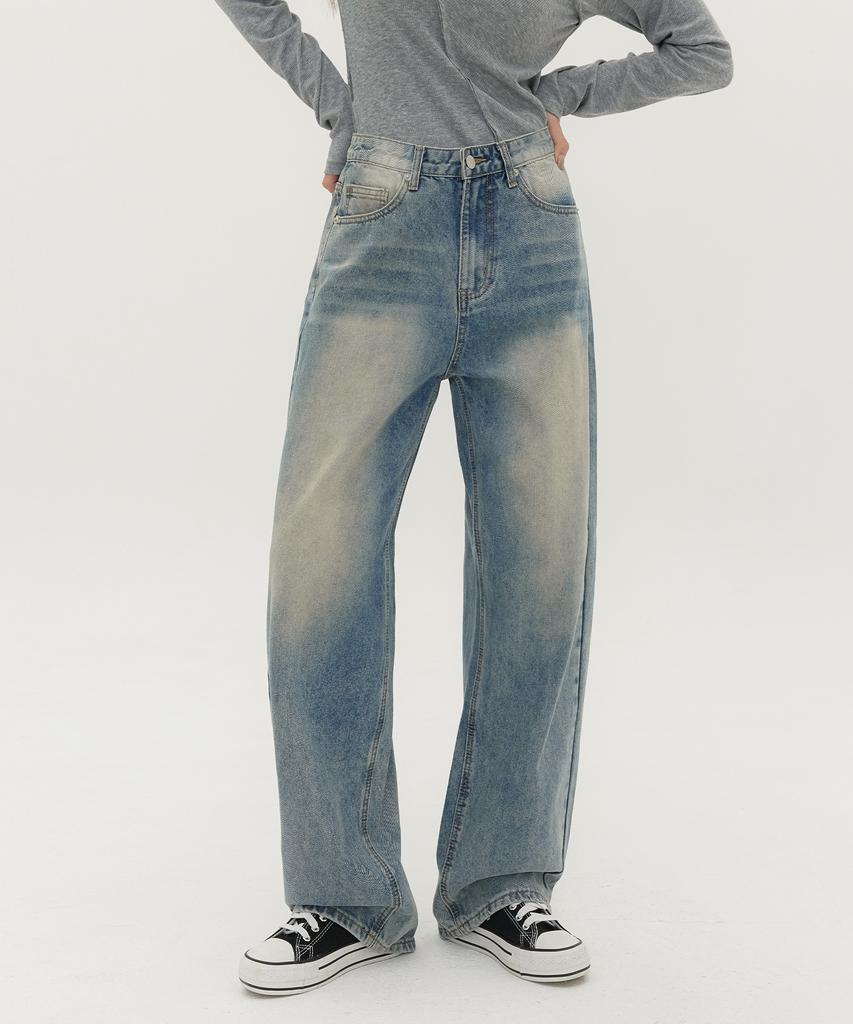 Akeusi Loose Washed Balloon Fit Wide Denim Pants Unisex (Vintage Blue)