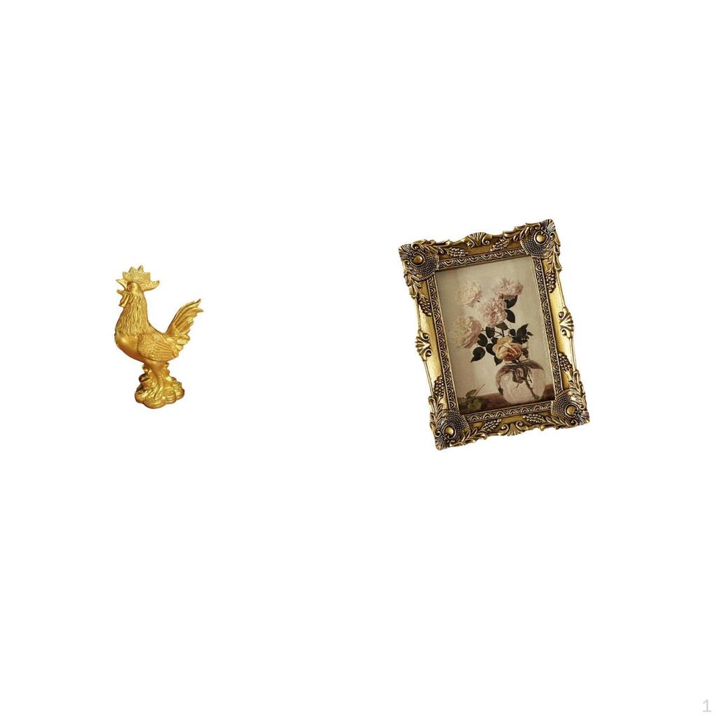 Vintage Resin Sculpture Ornate Chicken Figurine Decorative Photo Frame Tabletop Home Decor
