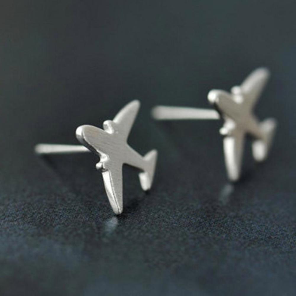 Stylish Unique Women Airplane Ear Studs Girls Silver Plated Aircraft Earrings Gifts