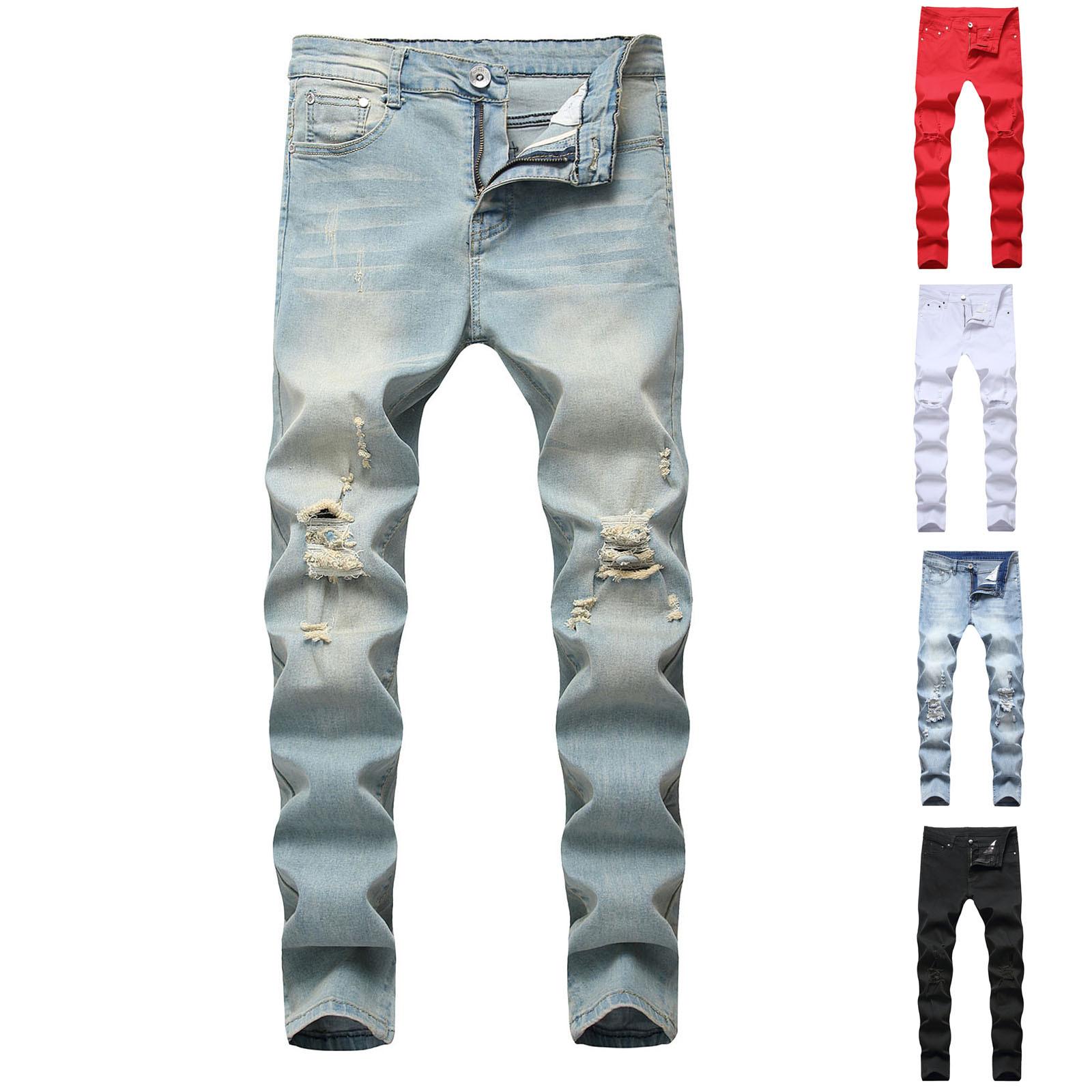 

Мужские новые модные эластичные рваные индивидуальные джинсовые брюки