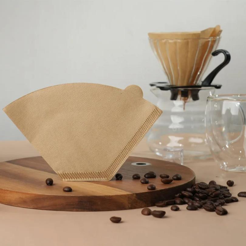 100pcs Disposable Paper Coffee Filter 1-4 Cups Wood Pulp Drip Paper Cone Coffee Strainer Bag Pour Over Household Accessories