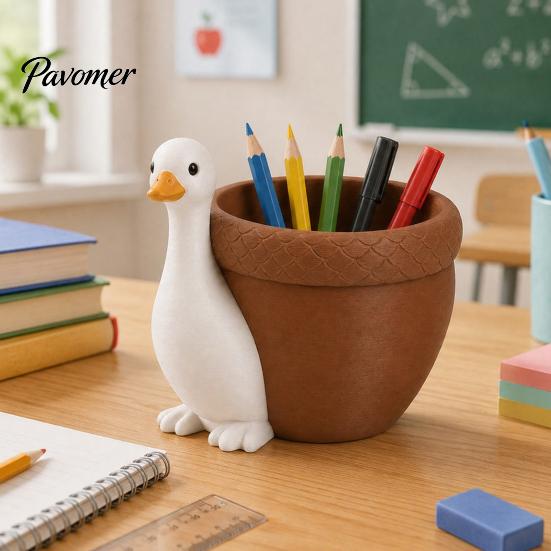 Bürobedarf Organizer Niedlicher Gänse Stifthalter, Große Kapazität Kompakte Größe Behälter, 3D Wohnkultur Druck PLA Schreibwaren für Stifte Büroklammern