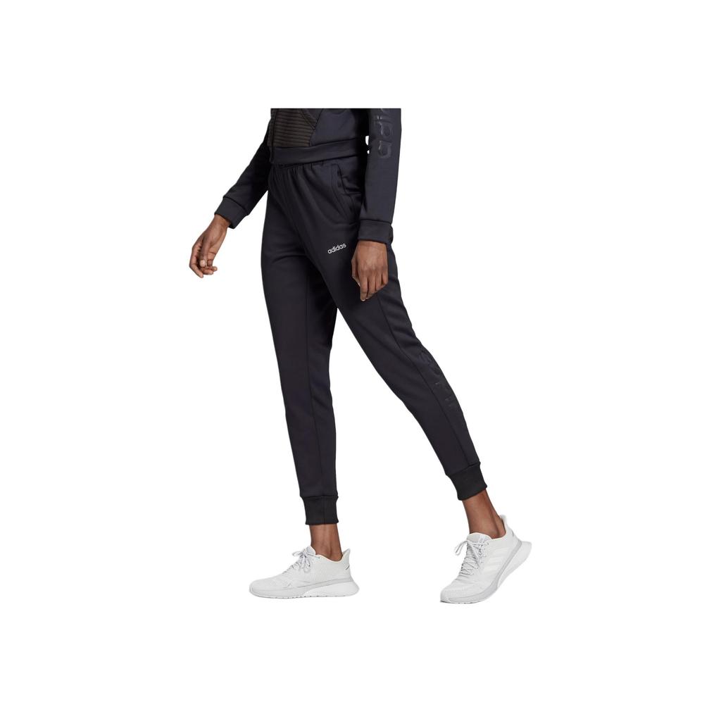 adidas Solid Color Brand Logo Print Elastic Knit Sports Pants Women Bottoms Black EI5540