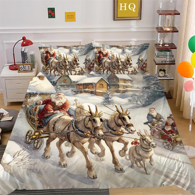 Christmas Snow Scene 3D Printed Polyester Pillowcase Quilt Cover Two Or Three Piece Set