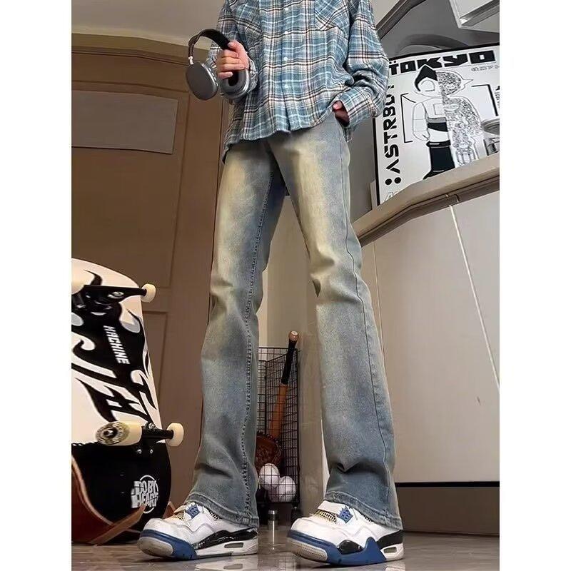 JYL Men's Wide-Leg Jeans  Draped Mud Dyed American Vibe Spring Autumn Flare Denim