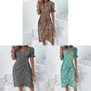 Geometric Pattern Short Sleeve Dress With 3d Digital Printing For Summer Casual Wear