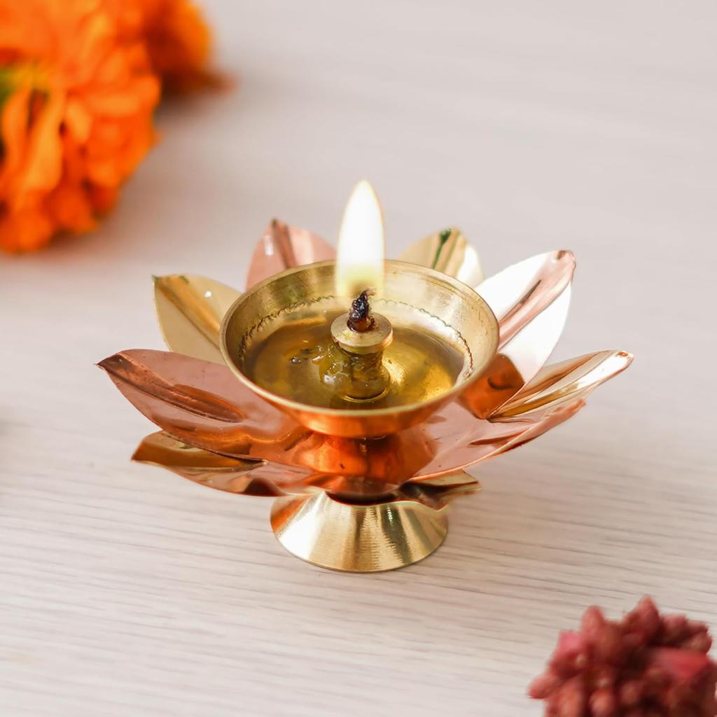 Golden Lotus Flower Shape Decorative Brass Diya for Diwali Pooja | Diwali Diya for Puja |  | Diwali Decoration Items for Home Decor