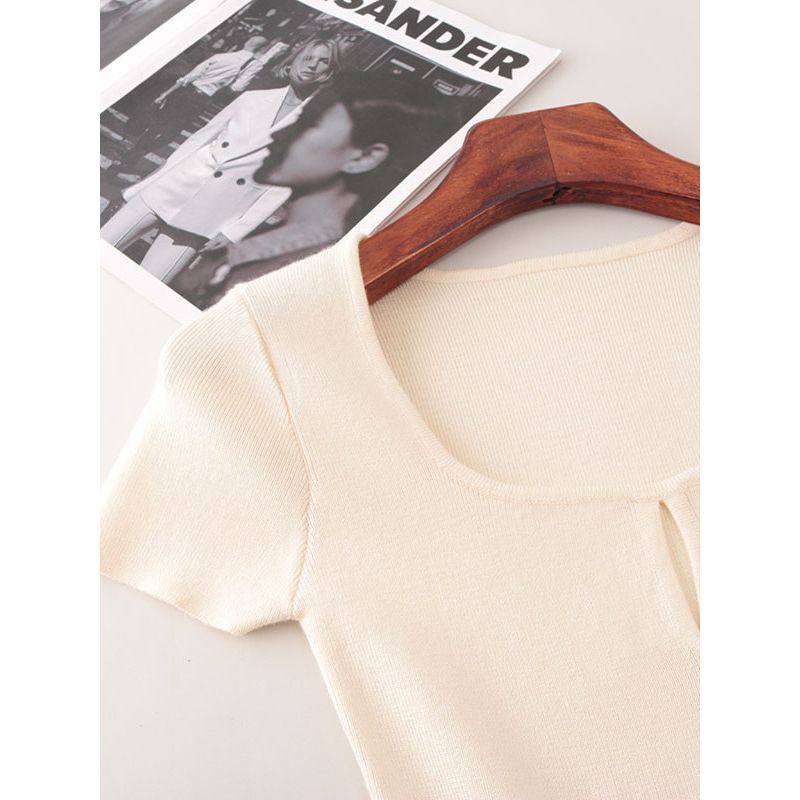 Foreign Trade Original Order Square Collar Summer Short Knit Short sleeve Slim fit Pure Desire Fashion T-shirt