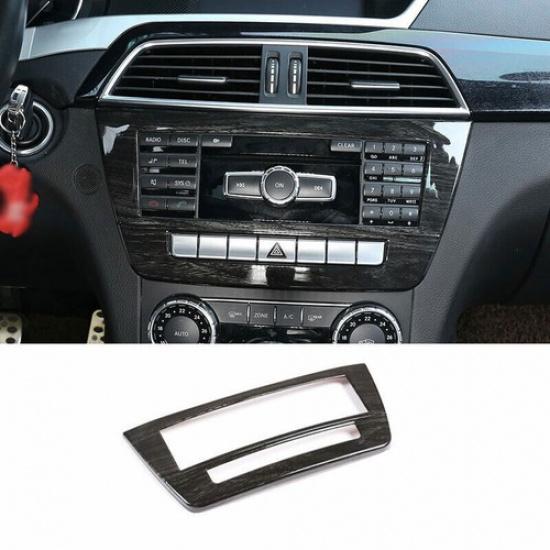 Black Wood Grain Central Volume CD Switch Cover Trim For Benz C-Class 2011-2014