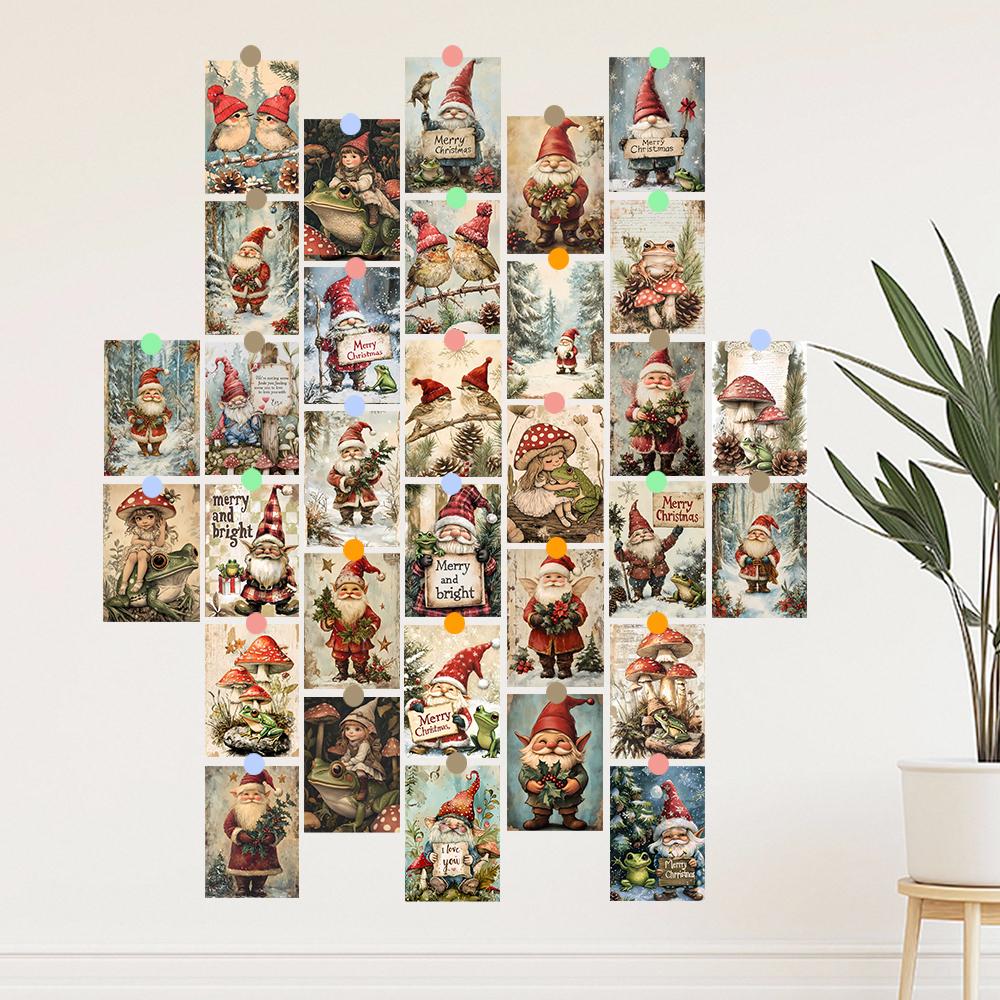 32pcs, Christmas Gnome Postcard, Cute and Retro, Birthday/anniversary Gift, Collectible, Suitable for Gift-giving, Can Be Mailed