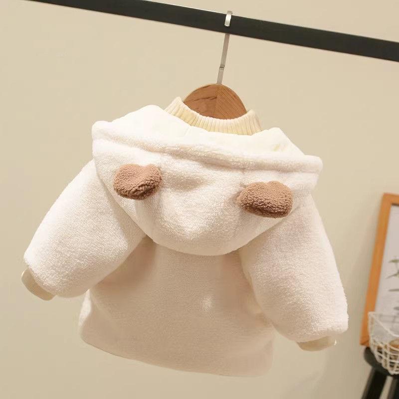 Boys and Girls Baby Lamb Wool Fleece Jacket Winter Warm Thickened Hooded Clothes