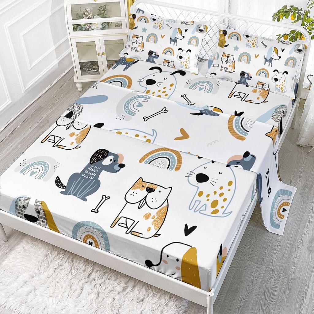 Cartoon Animal Sea Lion Pattern Bed Hat Four-Piece Bedding Set Bedroom Dormitory Bedding Decoration