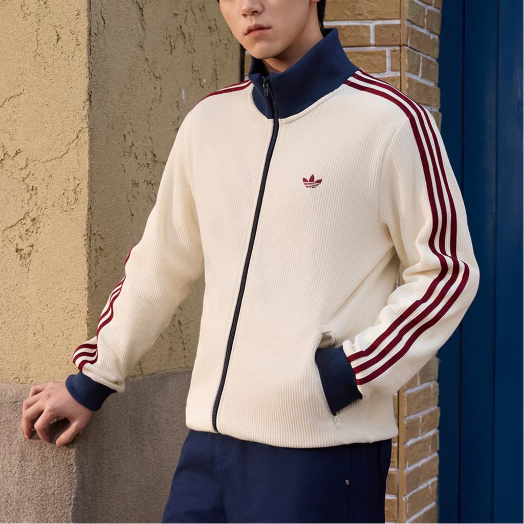 adidas Originals Stand Collar Zipper Striped Knit Jacket Men Jackets KY5769