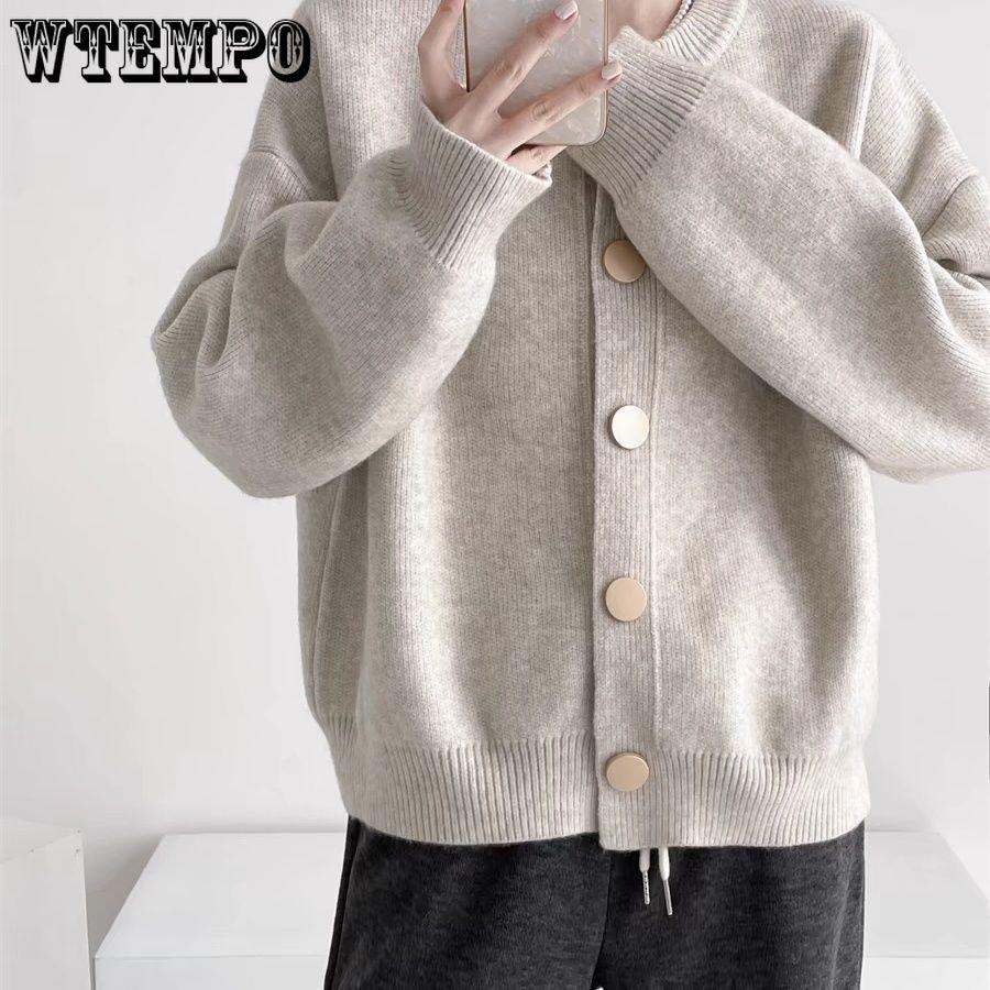 Single-breasted Solid-color Knitted Sweater Coat for Women Laid-back and Loose Round-neck Sweater Cardigan for Women