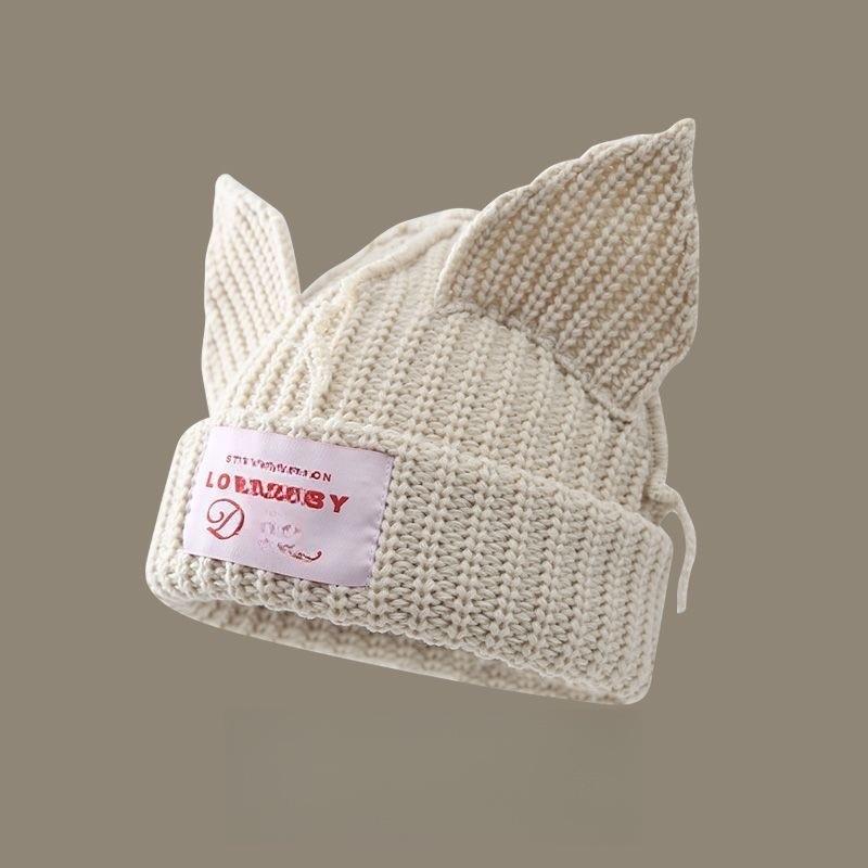 Pig Hat Korean New Contrasting Color Cute Pig Ears Thickened Warm Wool Hat Men and Women Autumn and Winter Color Blocking Knitted Hat