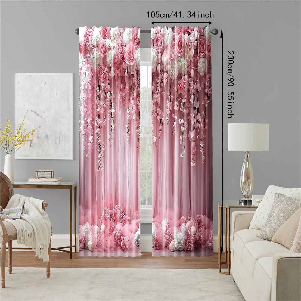 Versatile Polyester Transparent Curtains Home Decoration Pink Floral Use Bedrooms Living Rooms Set Of 2 Made Great Room Decor