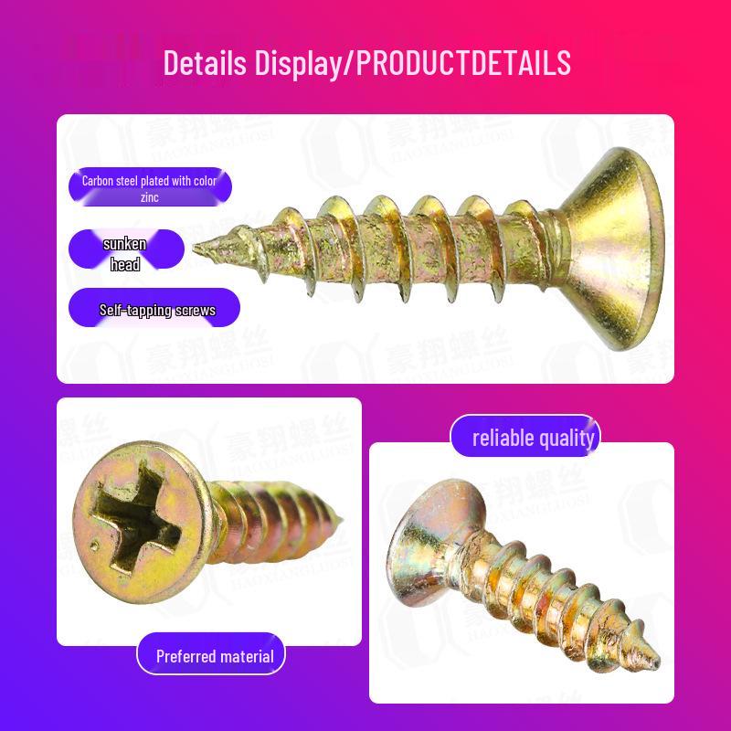 

Color-Plated Countersunk Self-Tapping Screws: M3-M5 Galvanized Fiberboard Wood Nails for Walls & Panels M3*16 (Color Zinc Plated) (10 pcs)