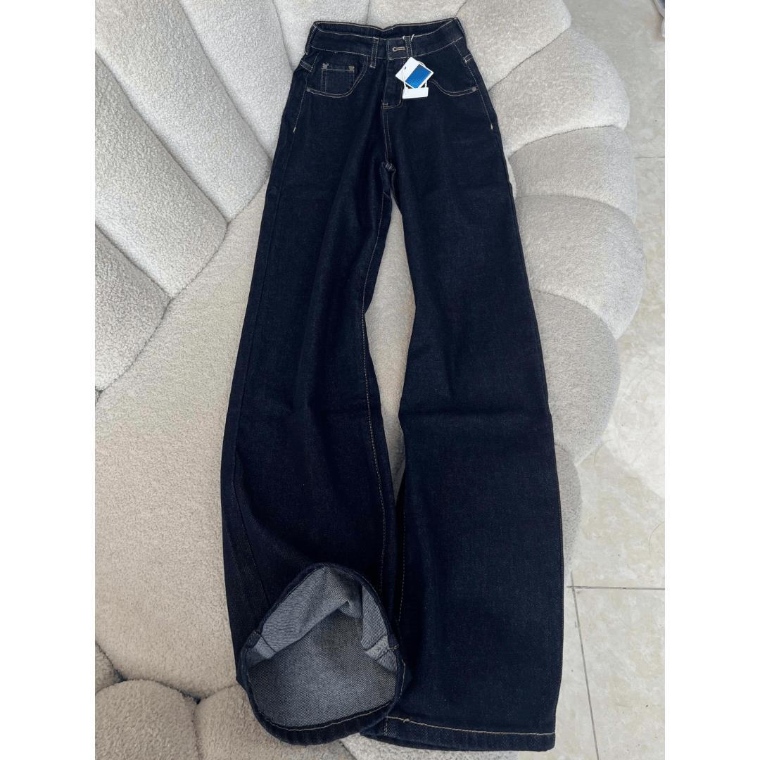 

American Retro Dark Blue Micro Flared Jeans Women s Autumn High Waisted Loose Wide Leg Pants 2XL