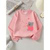 European Sizes Girls' Soft Crewneck Sweatshirt, Cute Bear Blowing Whistle with Bottle & Print, Casual All-Match, Ideal Gift