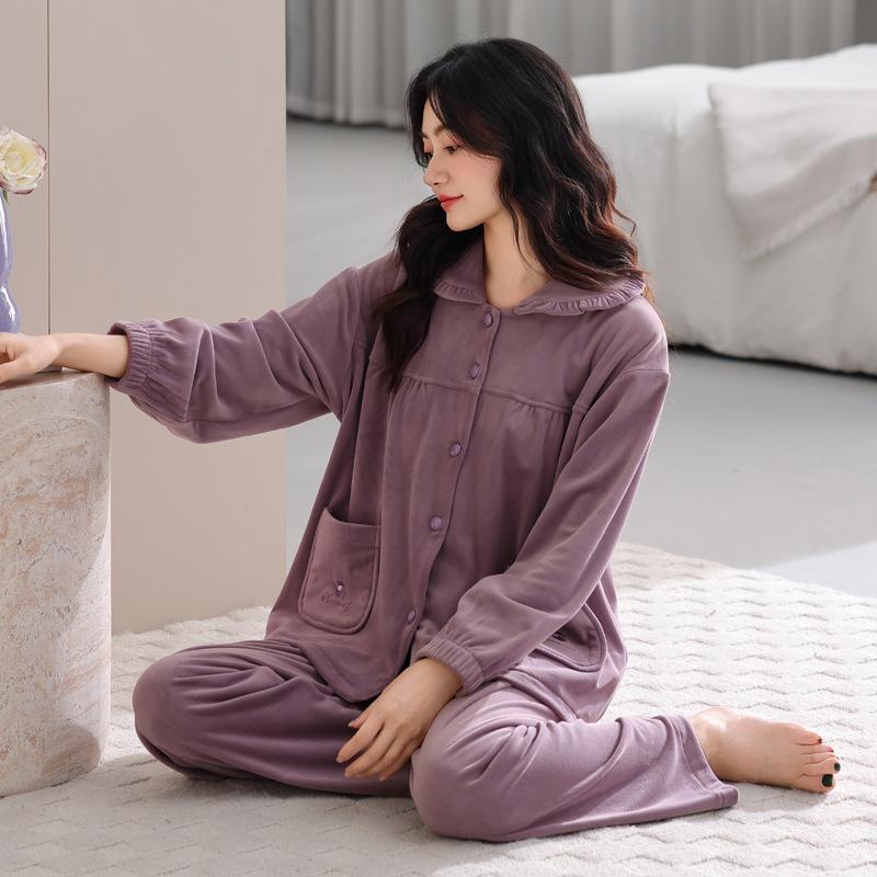 Island Fleece Pajamas Women'S Autumn And Winter Coral Fleece Red Natal Year Middle-Aged Mother Large Size Warm Thin Fleece Loungewear