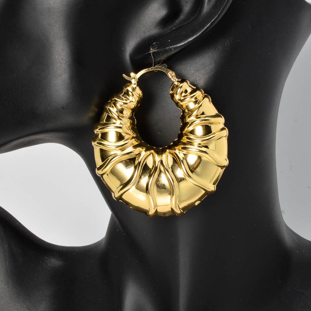 Dubai Custom Zircon Big Earring Hoop for Women Dubai 18k Gold Plated Hollow Chunky Statement Texture Accessories Wedding Party