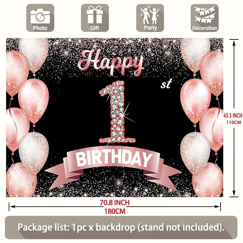 2D Flat Print Rose Gold 1st Birthday Tapestry Party Background Cloth