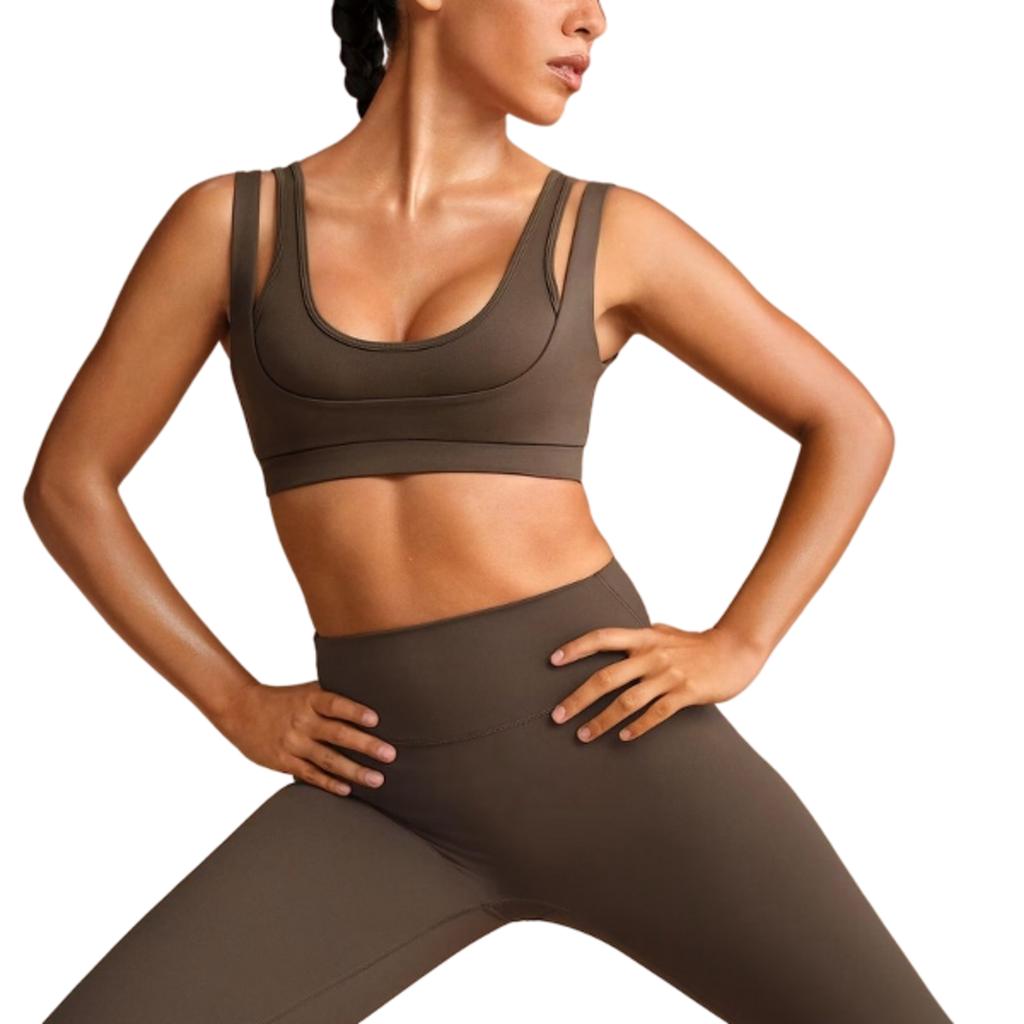 Nike x SKIMS Women's Matte Double Strap Scoop Bra Dark Sepia