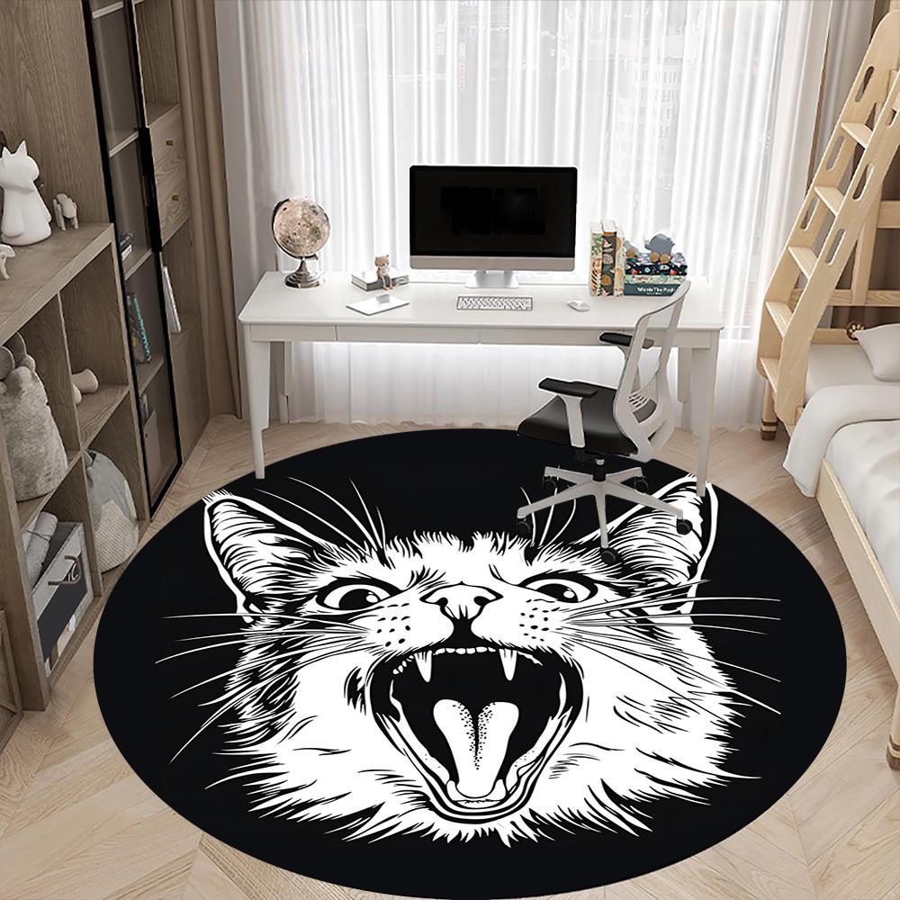 1pc Feline Expression Office Round Area Rug, Under Office Chairs Bedroom Living Room Home Decor, Room Deco, Available in Various Sizes