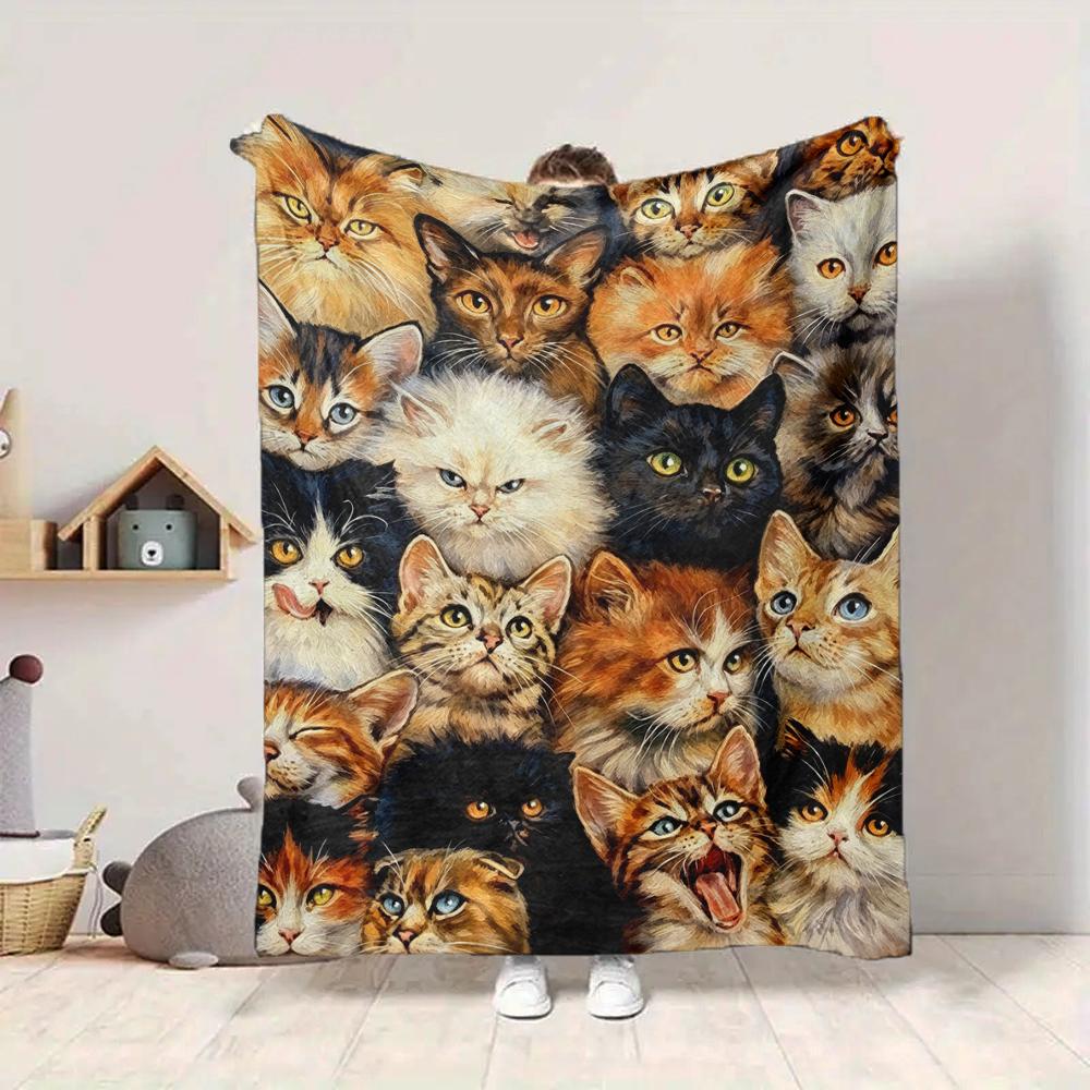 1Pc Cat Collage Art Blanket Soft And Comfortable Casual Warm Camping Travel Christmas Halloween Xmas Gift M92484