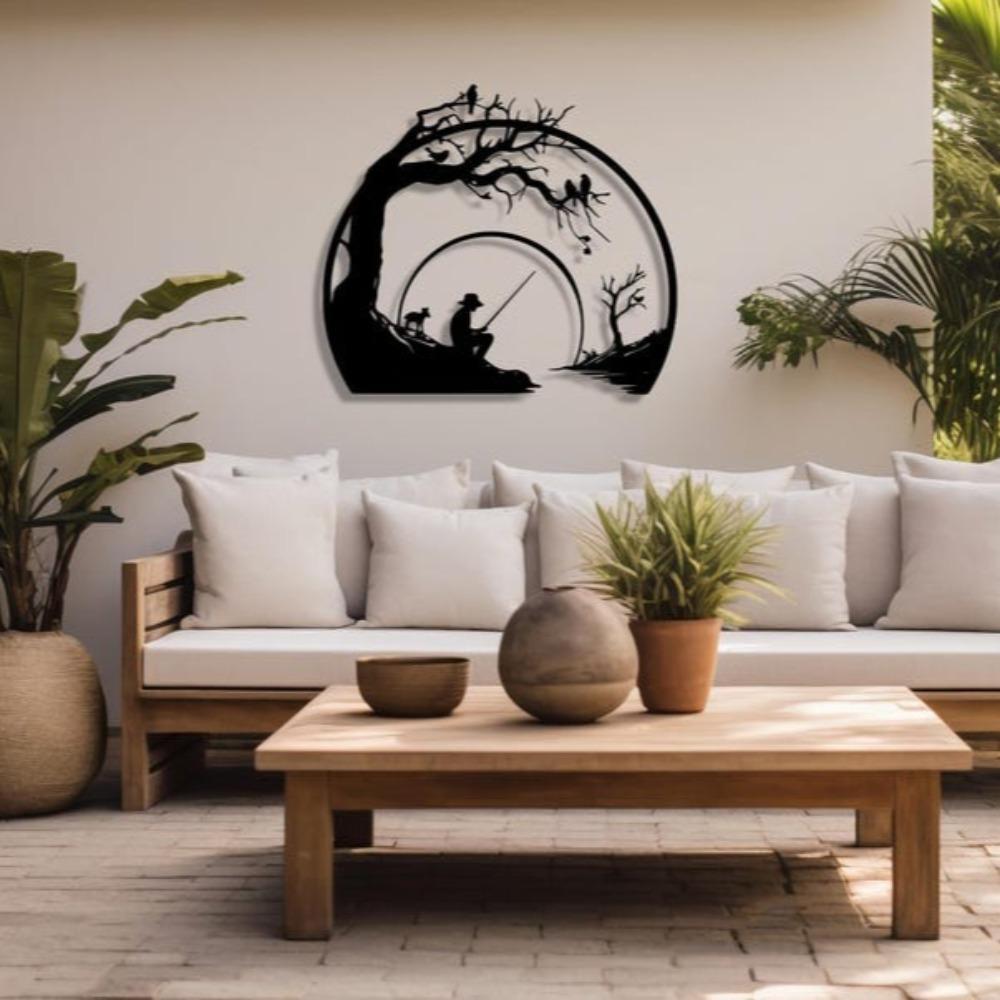 Riverside Fishing Metal Wall Art, Fisherman Decor, Father Day Gift