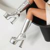 Metallic Gold Silver Stretch Knee High Platform Boots Women Chunky Heels Sexy Party Dress Winter Lady Zipper Elastic Long Boots