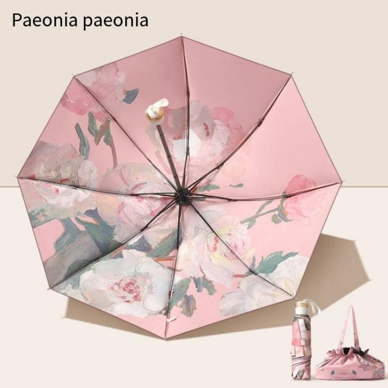 

Высокий уровень внешнего вида солнцезащитный зонт женский тройной складной двойной обратный затенение масляная живопись зонтик защита от ультрафиолета двойного назначения