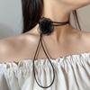Romantic Pearl Choker Camellia Necklace Black White Summer Clavicle Chain