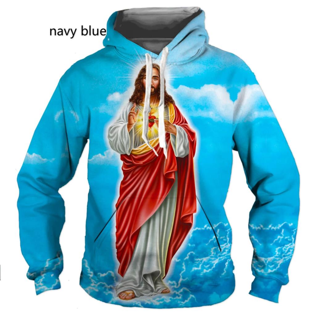 Christian God Jesus Cross Hettegenser 3d-trykk Gensere Mann/Kvinne Genser Harajuku Streetwear mote barn hettegensere herrejakke