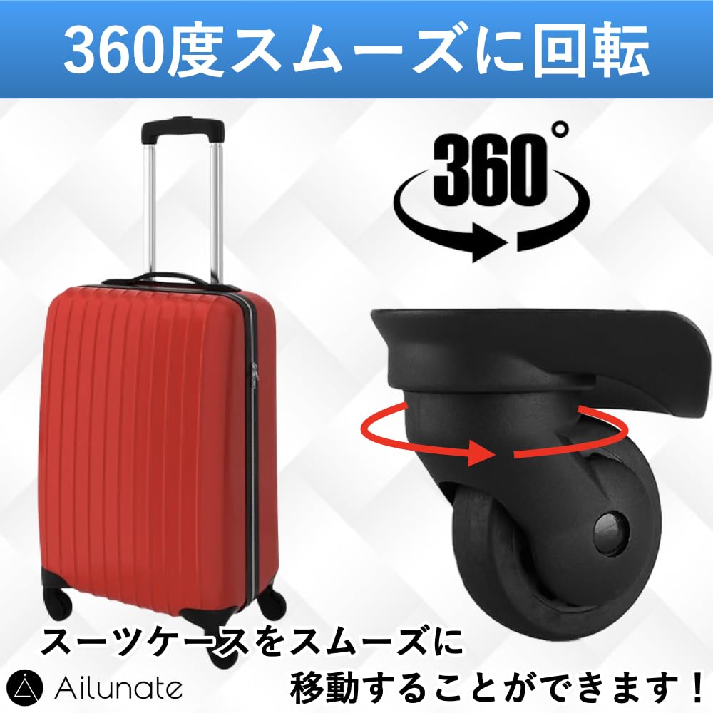 Ailunate Suitcase Caster Replacement Tire Kit, Carry-on Case Wheels, Rubber, Quiet, Repair Parts, Axle Replacement, A52, Set of 4