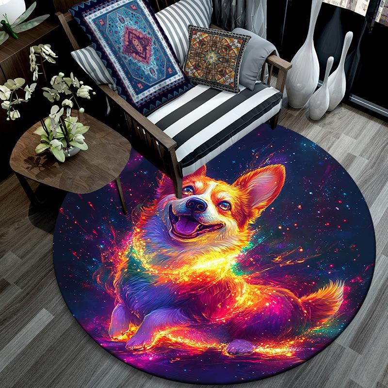 Cosmic Corgi Round Area Rug,Carpet Rug for Living Room Bedroom Sofa Playroom Decor,Non-slip Floor Mat