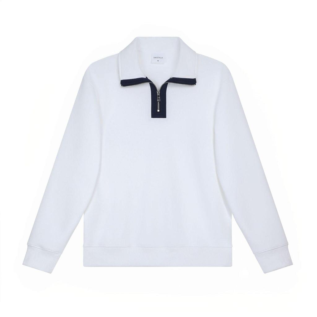 Women's Casual Color Block Stand Collar Half-Zip Hoodie, Early Autumn, Heavyweight 380g Composite Cotton, Loose Fit, Versatile Style