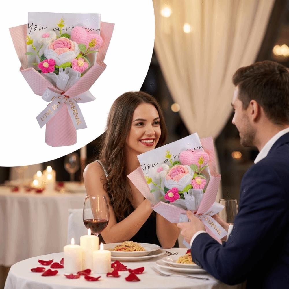 New Handmade Crochet Flower Bouquet Bag Eternal Handmade Crochet Flowers Unique Heart-Shaped Bouquet Birthday