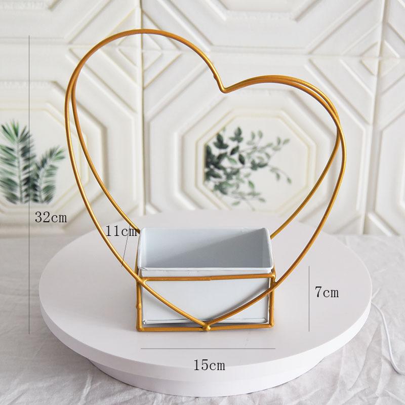 Metal Flower Basket Love Flower Stand Portable Flower Basket Flower Box Flower Round Square Wrought Iron Flower Stand Golden Geometry