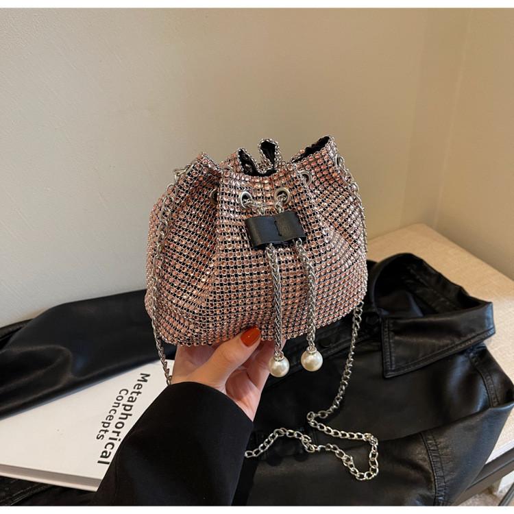 Shiny Fashion Bucket Bag 2024 Women Trendy Pu Shoulder Crossbody Handbag