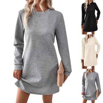 Women's Fall Long Sleeve Pullover Tops Crewneck Patchwork Sweatshirt Casual Dresses