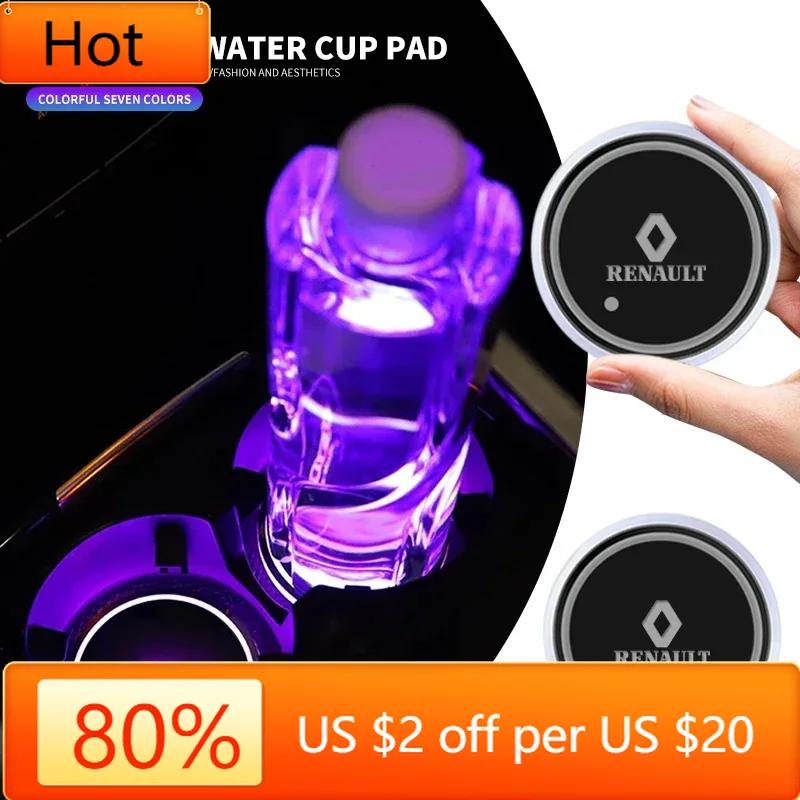 Interior Stickers 1/2PC Luminous Car Interior Water Cup Coaster LED Drink Holder Mat For Renault Fluence Scenic Duster Logan Kol
